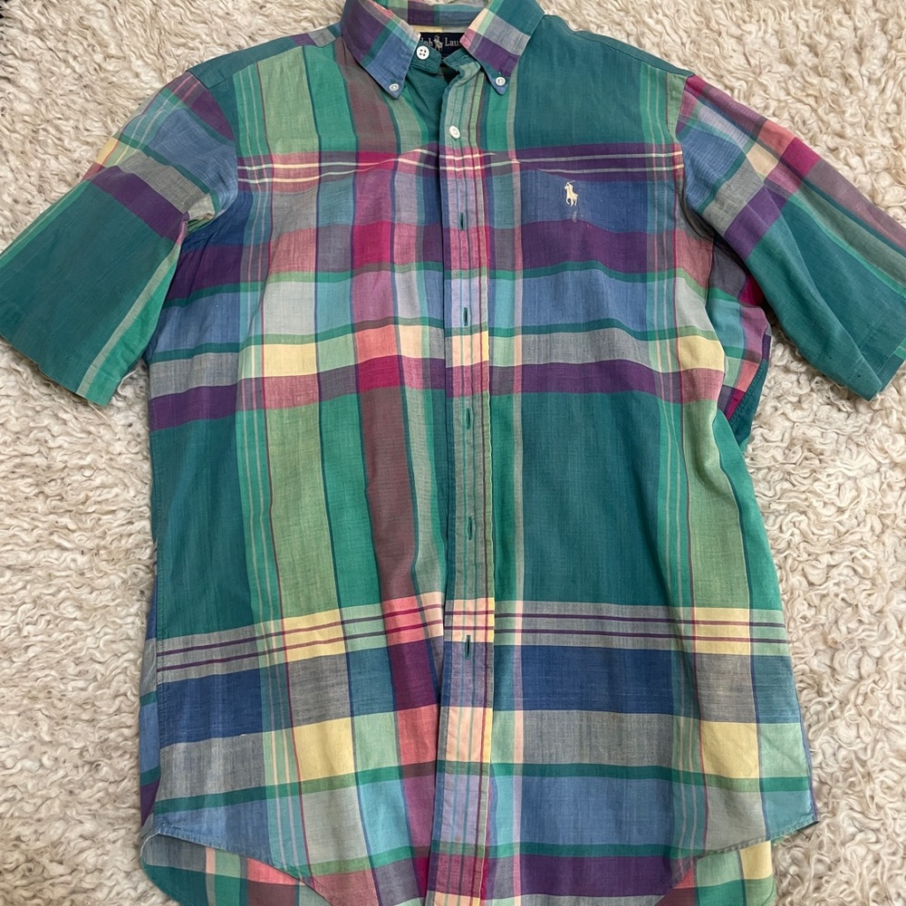 Ralph Lauren Madras Plaid Short Sleeve Button-Up – Men’s Small